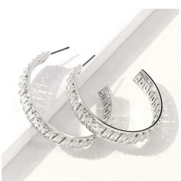 Jewelry - Silver CZ Statement Hoop Earrings